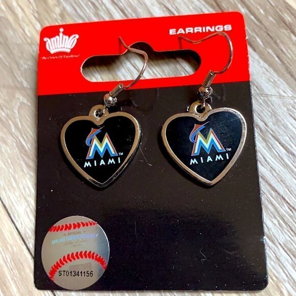 Miami Marlins MLB Crystal Dangle Earrings, Baseball Jewelry - Picture 4 of 6
